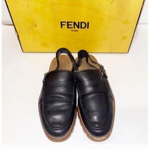 Fendi Men's Black Slingback Strap Loafers